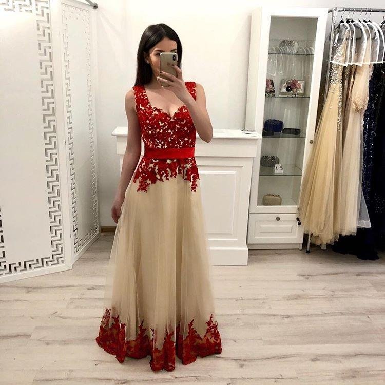 a line tulle long prom dress with red appliques,junior party prom dresses dmi15 a line tulle long prom dress with red appliques,junior party prom dresses dmi15