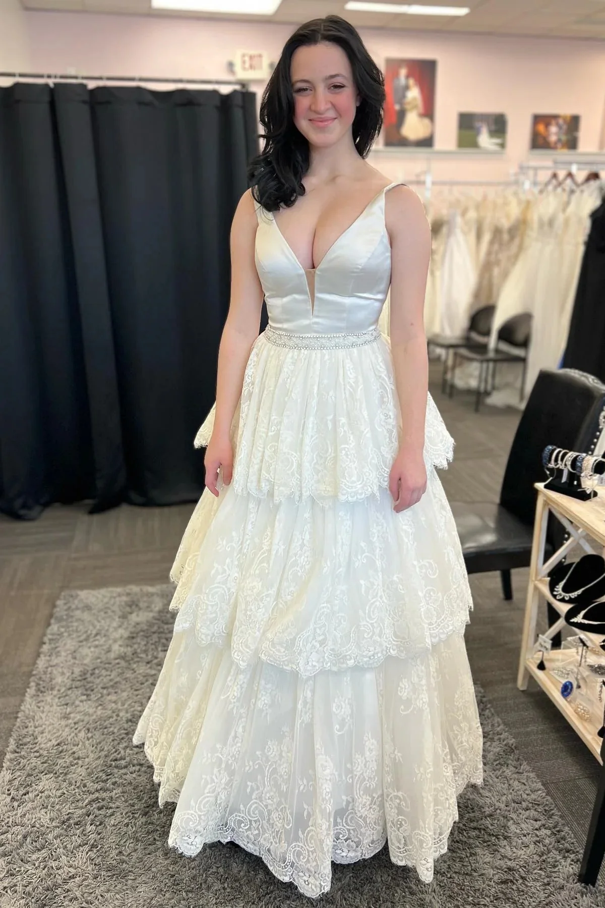 import placeholder for white a line v neck lace multi layers lo 160218740 import placeholder for white a line v neck lace multi layers lo 160218740