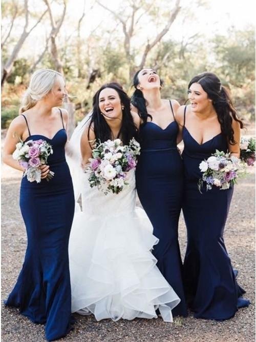 mermaid spaghetti straps sweep train navy blue long bridesmaid dress dmr25 mermaid spaghetti straps sweep train navy blue long bridesmaid dress dmr25