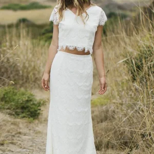 Wedding Dresses import placeholder for two piece v neck cap sleeves white lace 160220025