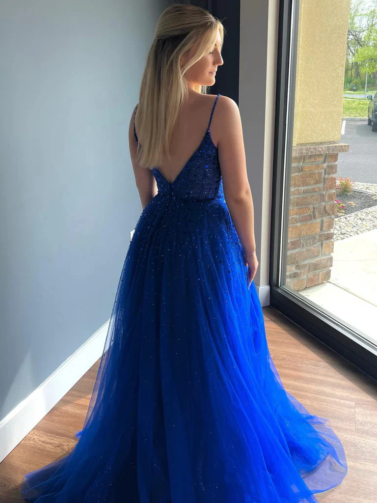 v neck v back beaded royal blue long prom dresses, formal graduation evening dresses dmp335 v neck v back beaded royal blue long prom dresses, formal graduation evening dresses dmp335