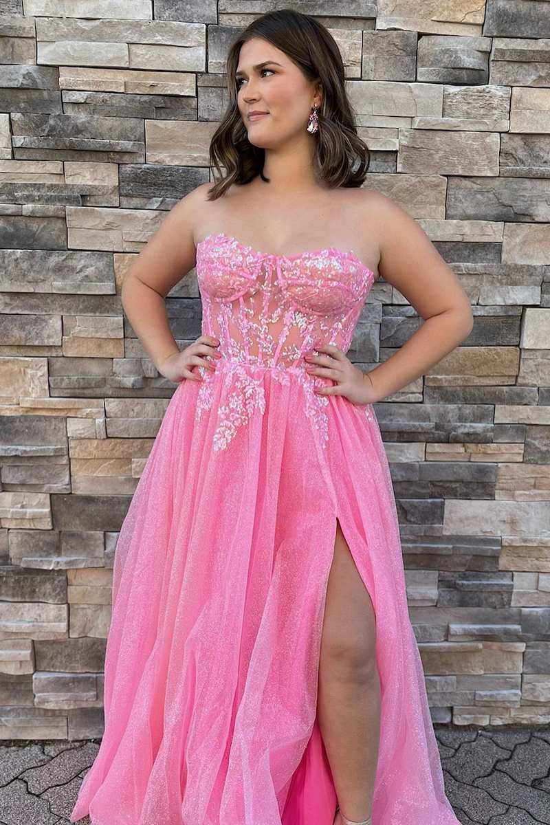 glitter strapless hot pink appliques a line prom dress evening gown dmp276 glitter strapless hot pink appliques a line prom dress evening gown dmp276