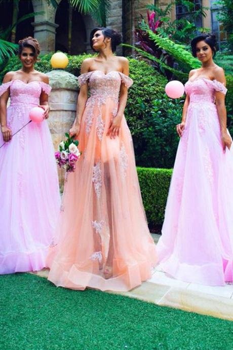 a line off the shoulder sleeveless tulle bridesmaid dress with appliques dm764 a line off the shoulder sleeveless tulle bridesmaid dress with appliques dm764