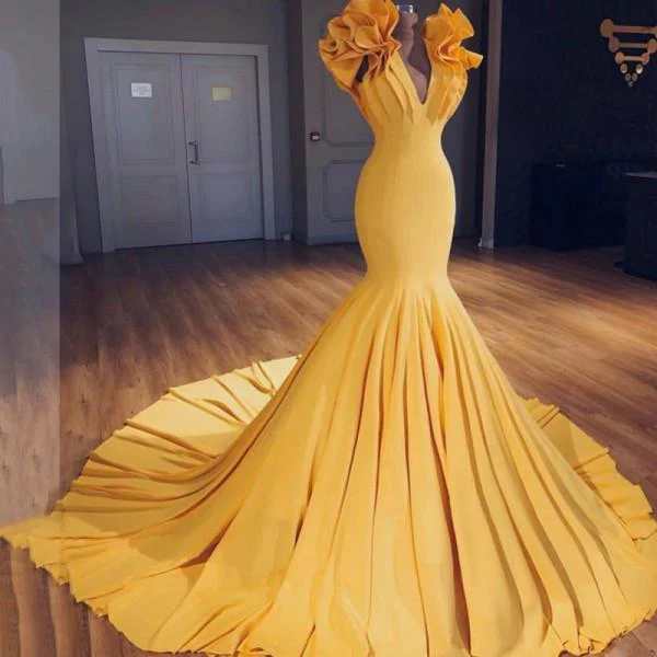 charming mermaid v neck sleeveless yellow long prom dress with ruffles dmh3 charming mermaid v neck sleeveless yellow long prom dress with ruffles dmh3
