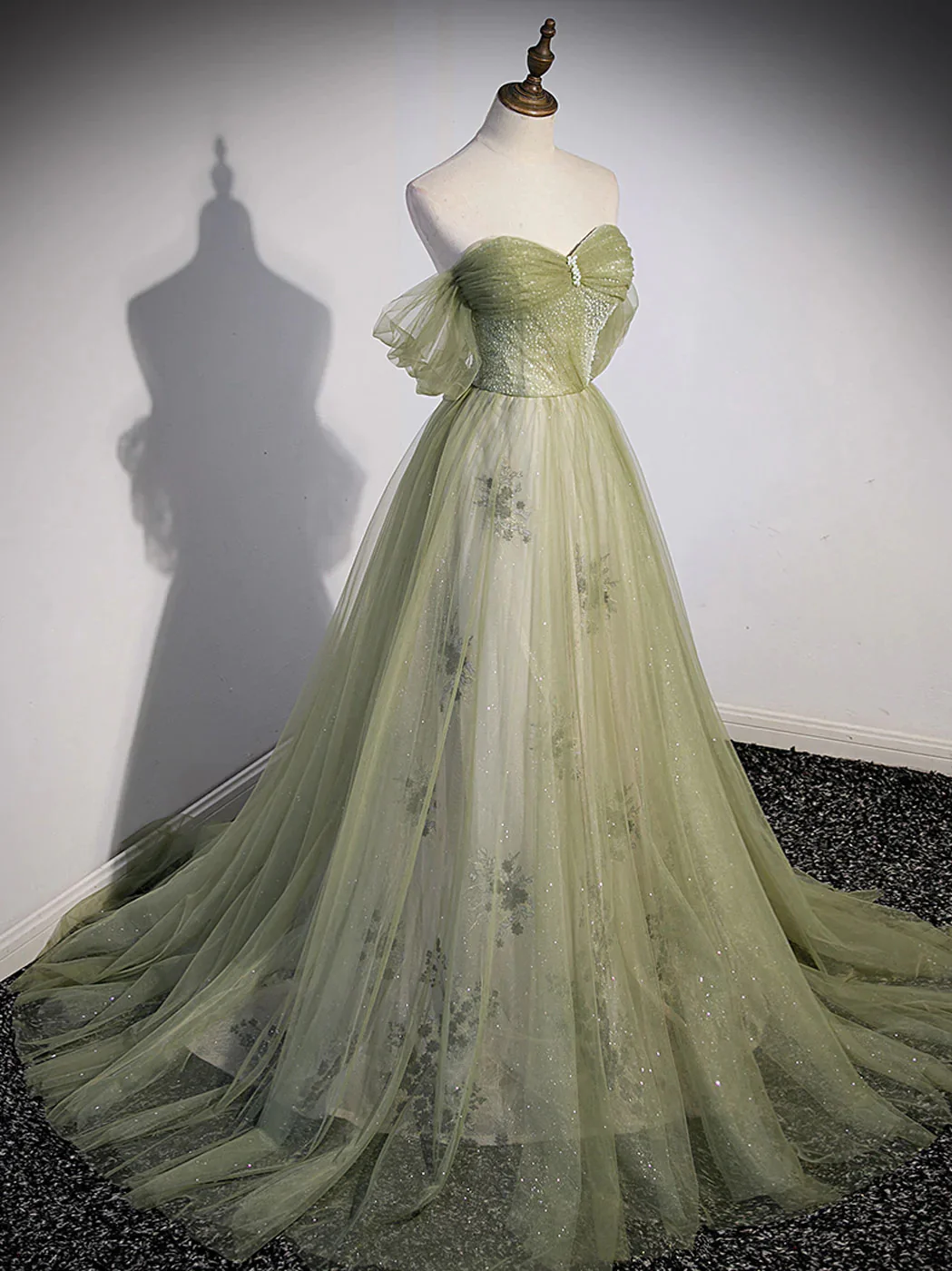 a line green tulle sweetheart long prom dress, formal evening dress with beading dmp293 a line green tulle sweetheart long prom dress, formal evening dress with beading dmp293