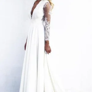 Wedding Dresses import placeholder for a line v neck open back long sleeves wed 160220384