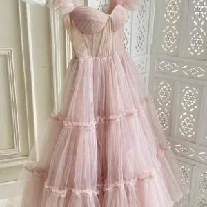 Evening Dresses import placeholder for cute a line pink tulle short prom dress 160218667