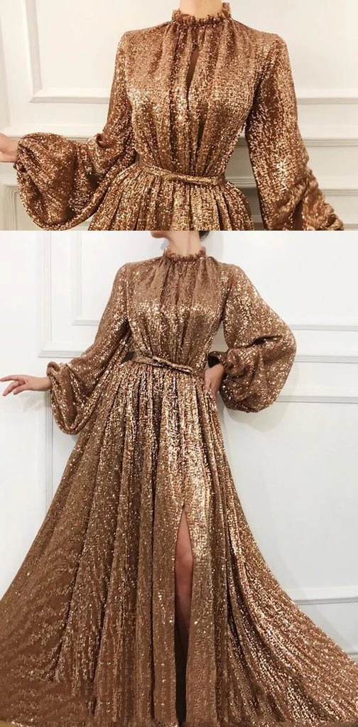 charming a line long sleeve sequin high neck prom dresses dmh60 charming a line long sleeve sequin high neck prom dresses dmh60
