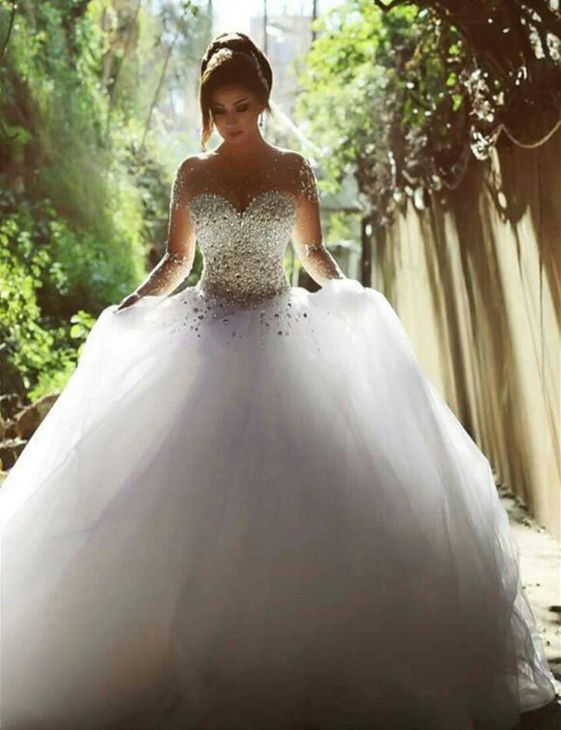 stunning long sleeves tulle ball gown beaded wedding dress dmh69 stunning long sleeves tulle ball gown beaded wedding dress dmh69