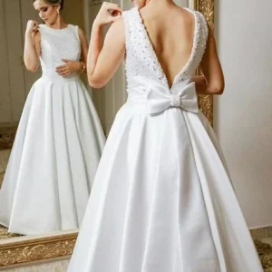 import placeholder for a line jewel v back floor length satin w 160220379