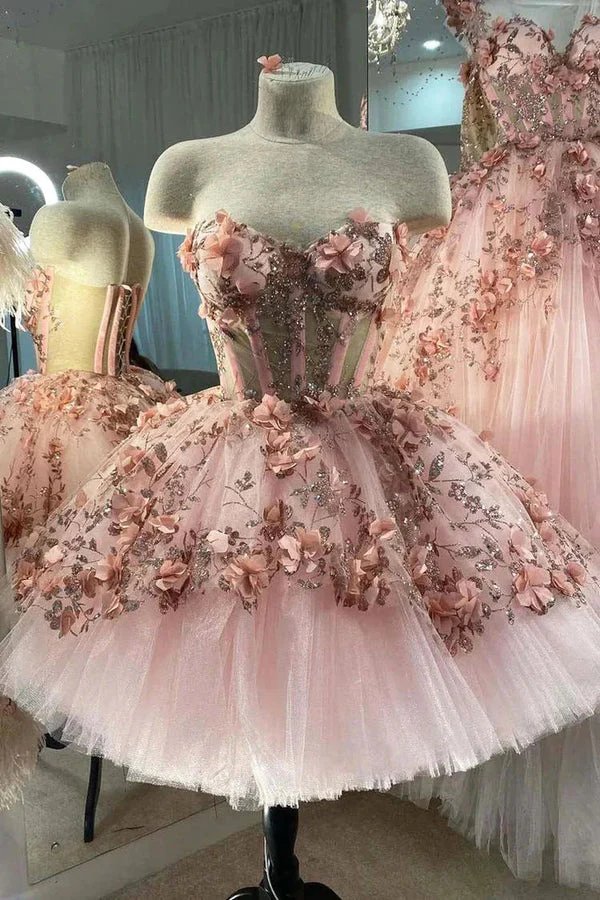 princess sparkly sweetheart prom dresses with 3d flowers, pink quinceanera dresses dmp306 princess sparkly sweetheart prom dresses with 3d flowers, pink quinceanera dresses dmp306