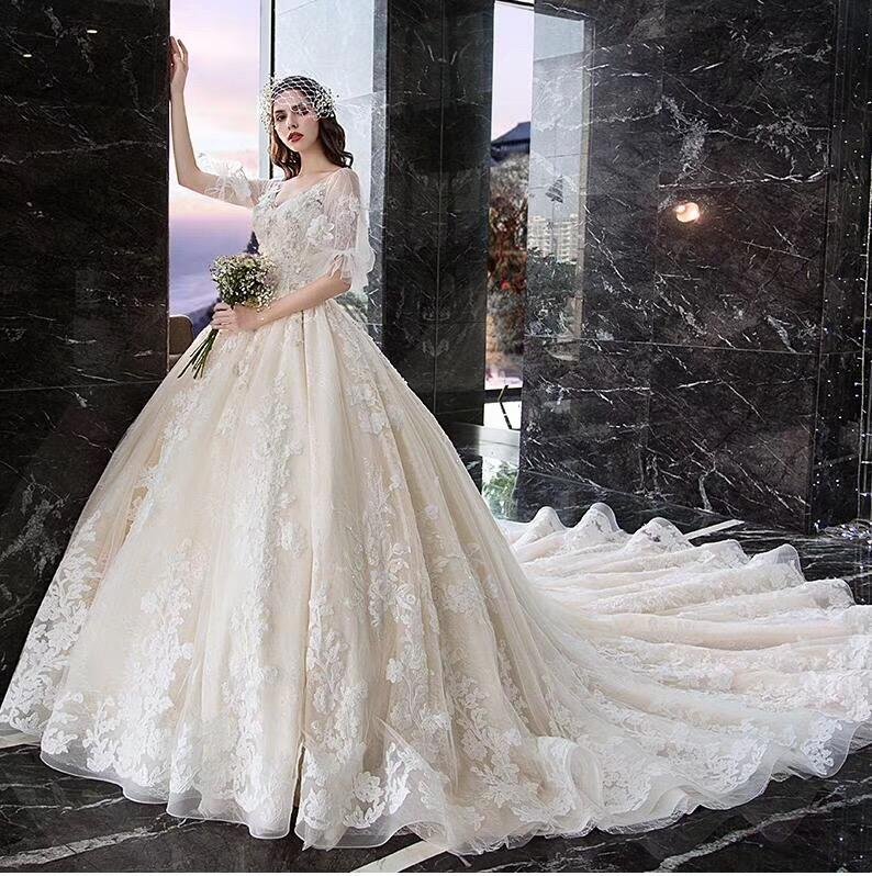 charming half sleeves ball gown wedding dresses, appliques v neck bridal dress dmk2 charming half sleeves ball gown wedding dresses, appliques v neck bridal dress dmk2