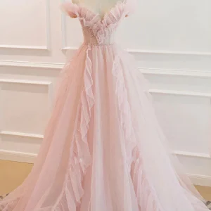 Evening Dresses import placeholder for elegant off the shoulder pink tulle long 160218896