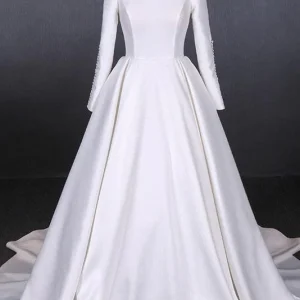 import placeholder for simple a line long sleeves satin wedding 160220238