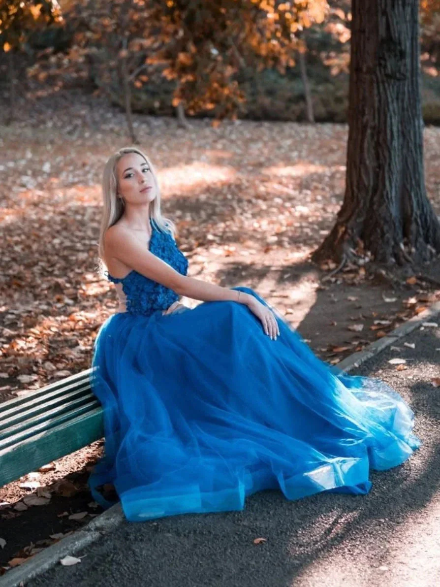 blue one shoulder tulle a line lace appliques long prom dress, formal evening dress dm1967 blue one shoulder tulle a line lace appliques long prom dress, formal evening dress dm1967