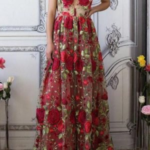 import placeholder for red floral embroidmry see through long e 160220281