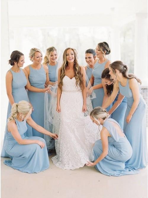 a line round neck floor length sky blue chiffon bridesmaid dress dmr90 a line round neck floor length sky blue chiffon bridesmaid dress dmr90