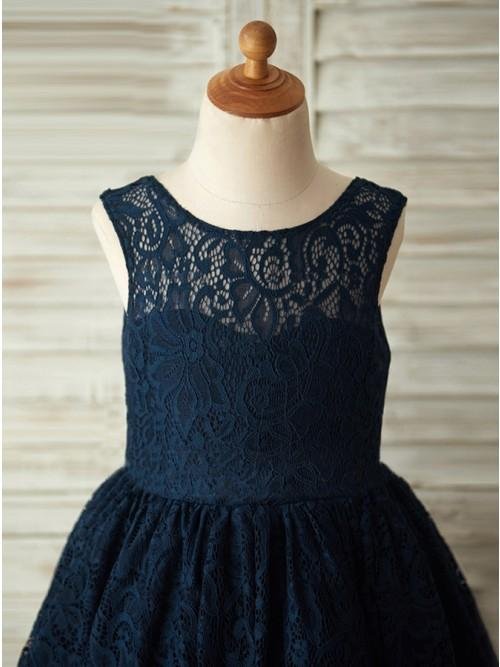 a line round neck backless navy blue lace flower girl dress with bowknot dmp17 a line round neck backless navy blue lace flower girl dress with bowknot dmp17