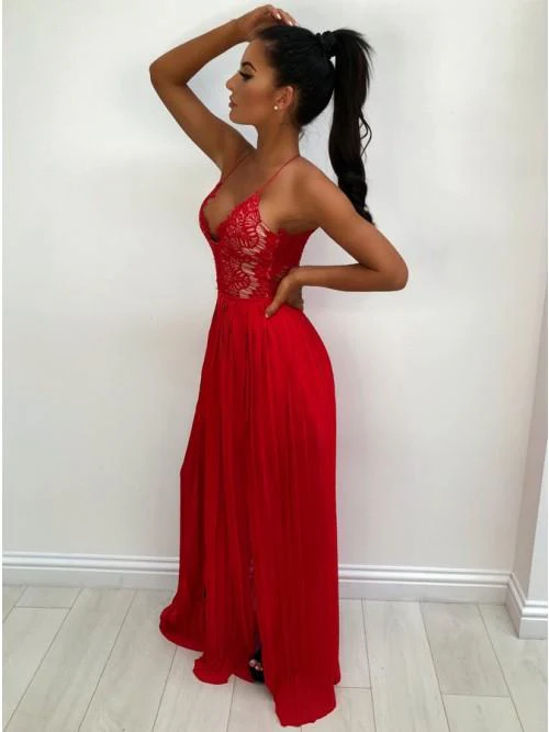a line spaghetti straps red chiffon prom dresses with lace split dml33 a line spaghetti straps red chiffon prom dresses with lace split dml33
