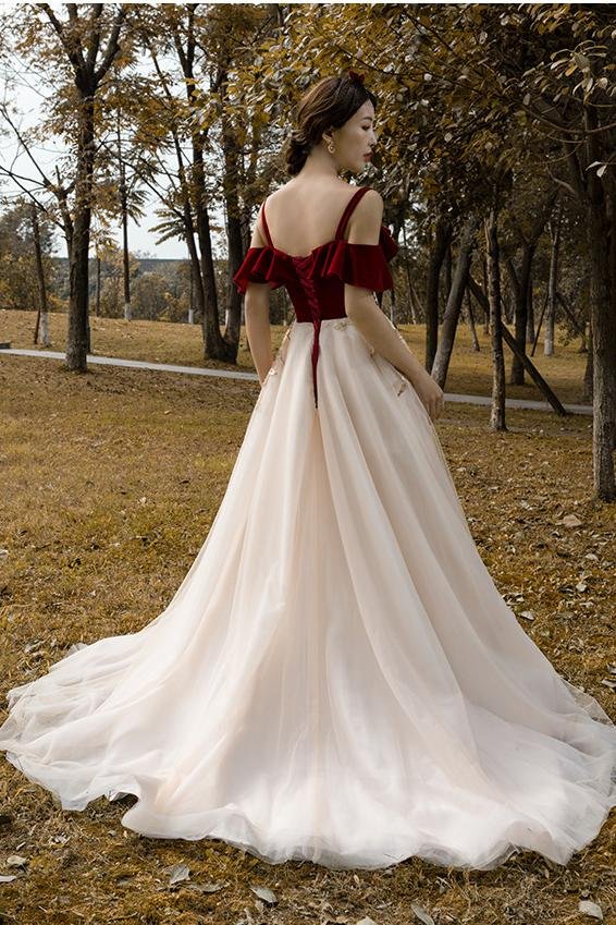 vintage red top straps tulle formal dress, elegant appliques prom dress dmp021 vintage red top straps tulle formal dress, elegant appliques prom dress dmp021