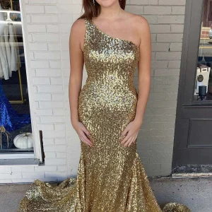 Evening Dresses import placeholder for gold sequin one shoulder mermaid long pr 160218814