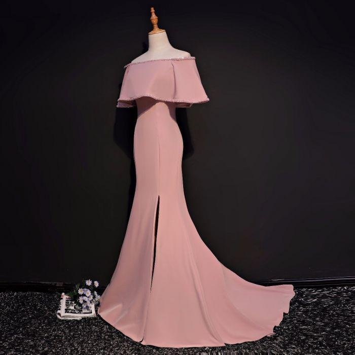 elegant trumpet mermaid off the shoulder floor length pink prom dress with slit dm631 elegant trumpet mermaid off the shoulder floor length pink prom dress with slit dm631