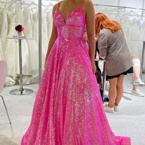 import placeholder for a line glitter hot pink long prom dress 160219343