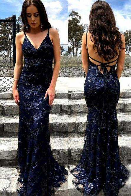 mermaid spaghetti straps lace backless navy blue prom dress dmj31 mermaid spaghetti straps lace backless navy blue prom dress dmj31