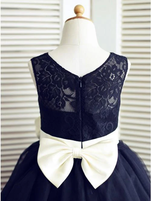 a line round neck knee length navy blue flower girl dress with bowknot flower dmp20 a line round neck knee length navy blue flower girl dress with bowknot flower dmp20