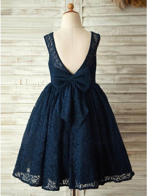 a line round neck backless navy blue lace flower girl dress with bowknot dmp17 a line round neck backless navy blue lace flower girl dress with bowknot dmp17
