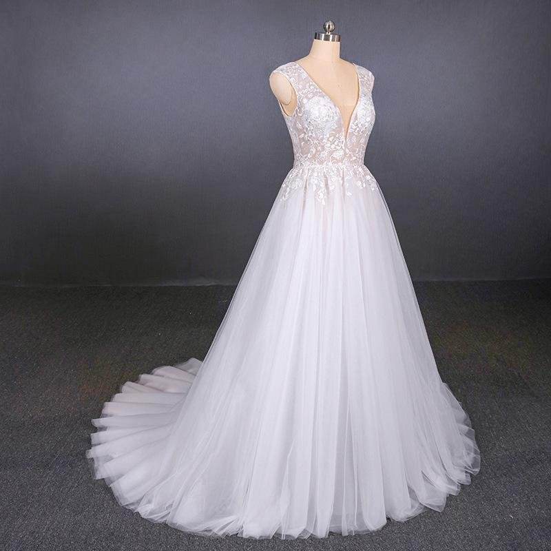 stunning a line v neck tulle lace appliques wedding dresses, bridal dress dmq12 stunning a line v neck tulle lace appliques wedding dresses, bridal dress dmq12