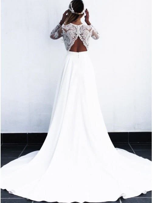 a line v neck open back long sleeves wedding dress with lace appliques dmr82 a line v neck open back long sleeves wedding dress with lace appliques dmr82