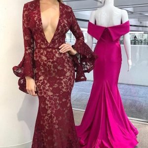import placeholder for burgundy mermaid dmep v neck long sleeve 160218544