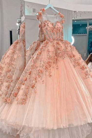 princess sparkly sweetheart prom dresses with 3d flowers, pink quinceanera dresses dmp306 princess sparkly sweetheart prom dresses with 3d flowers, pink quinceanera dresses dmp306
