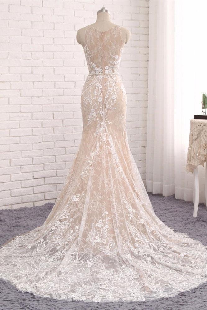 unique mermaid white sleeveless prom dress,lace long sweep train wedding dress dm636 unique mermaid white sleeveless prom dress,lace long sweep train wedding dress dm636