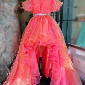 Evening Dresses import placeholder for coral off the shoulder organza ruffle hi 160218853