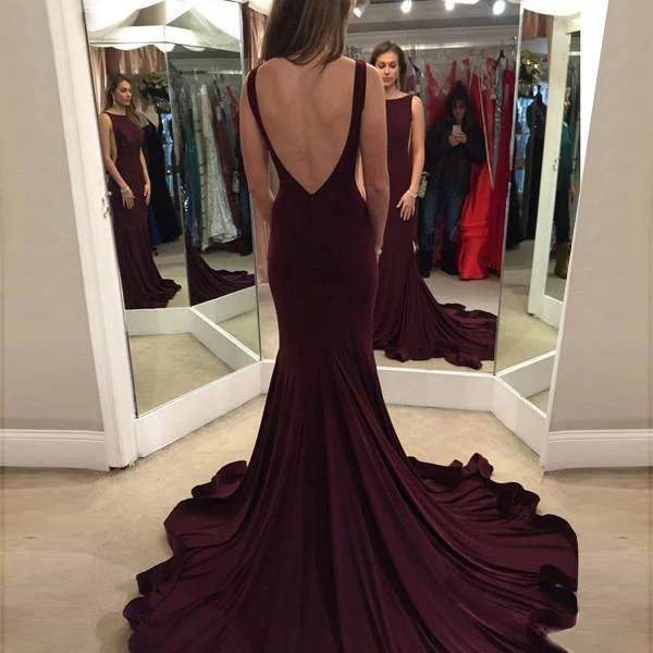 elegant mermaid burgundy sweep train prom dress with open back dm132 elegant mermaid burgundy sweep train prom dress with open back dm132