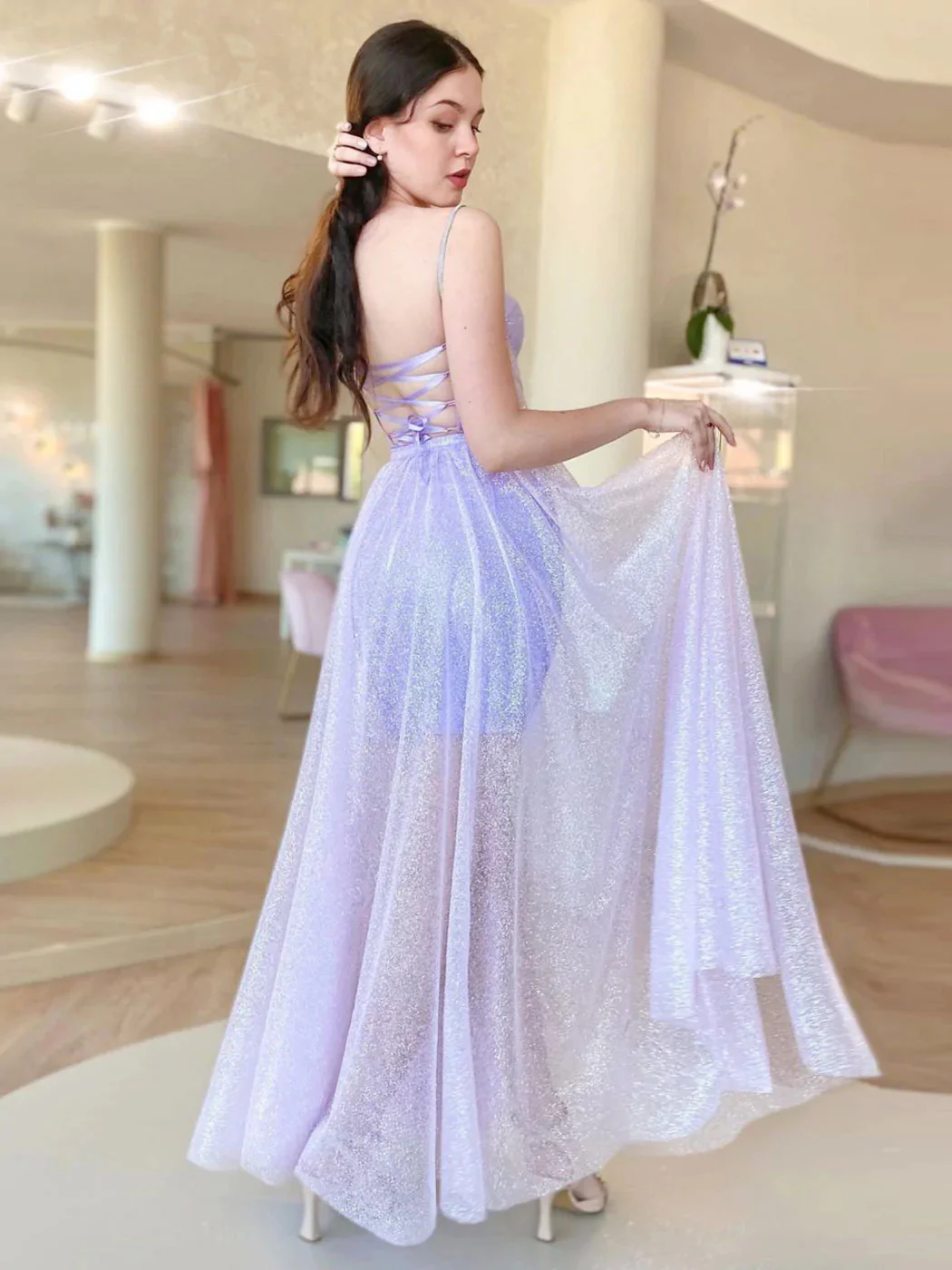 a line lavender shiny tulle long prom dress, purple formal evening dress dmp286 a line lavender shiny tulle long prom dress, purple formal evening dress dmp286