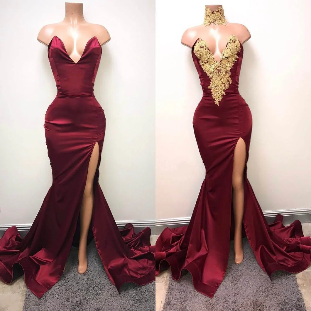 elegant burgundy mermaid appliques high neck split sexy prom dress dma83 elegant burgundy mermaid appliques high neck split sexy prom dress dma83