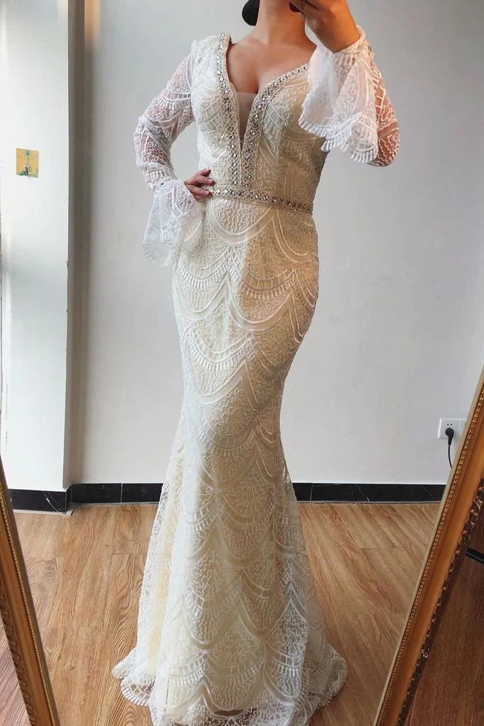 trumpet/mermaid v neck lace beaded long sleeves prom dresses formal elegant evening gowns dms74 trumpet/mermaid v neck lace beaded long sleeves prom dresses formal elegant evening gowns dms74
