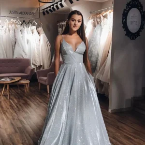 Evening Dresses import placeholder for a line v neck spaghetti straps silver sp 160218630