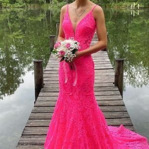 import placeholder for mermaid v neck hot pink lace long prom d 160219592