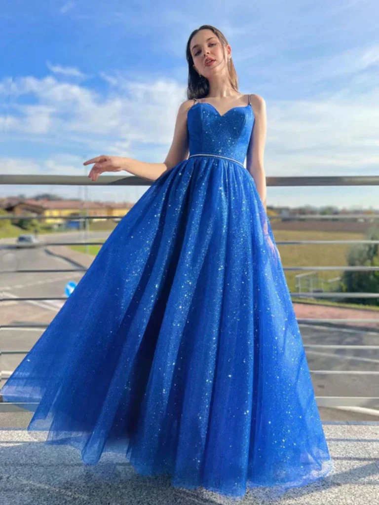 shiny a line royal blue tulle long prom dresses, formal evening dresses dmp294 shiny a line royal blue tulle long prom dresses, formal evening dresses dmp294