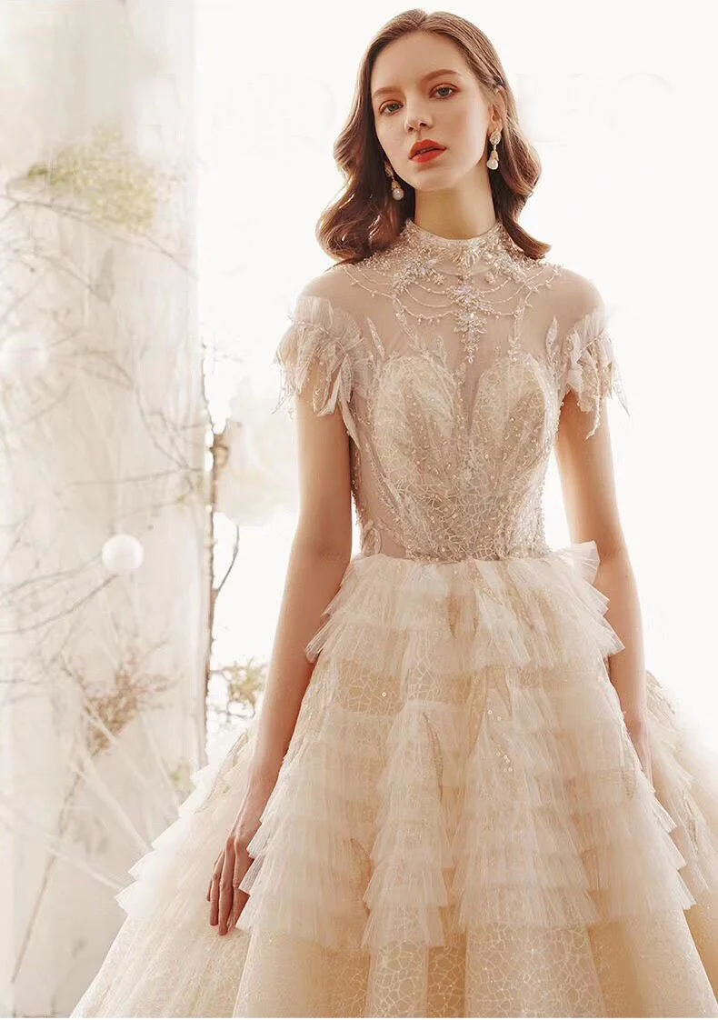 princess high neck ball gown wedding dresses, short sleeves bridal dress dmk1 princess high neck ball gown wedding dresses, short sleeves bridal dress dmk1