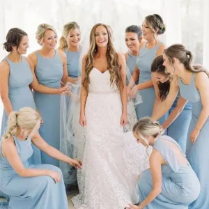 Wedding Party Dresses import placeholder for a line round neck floor length sky blue 160220673