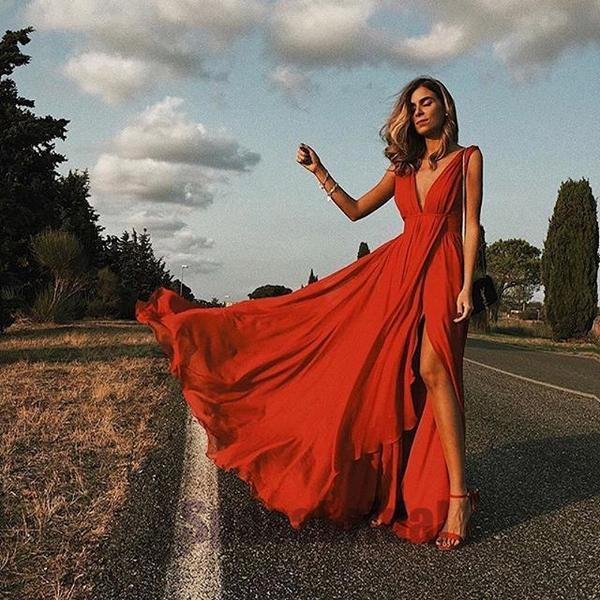 red sexy simple deep v neck side split chiffon prom dresses dm902 red sexy simple deep v neck side split chiffon prom dresses dm902