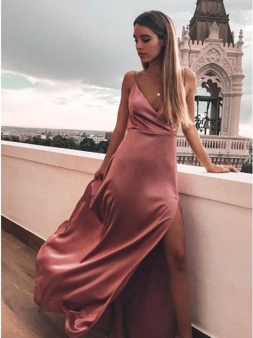 sheath spaghetti straps floor length blush prom dress with split dmn23 sheath spaghetti straps floor length blush prom dress with split dmn23