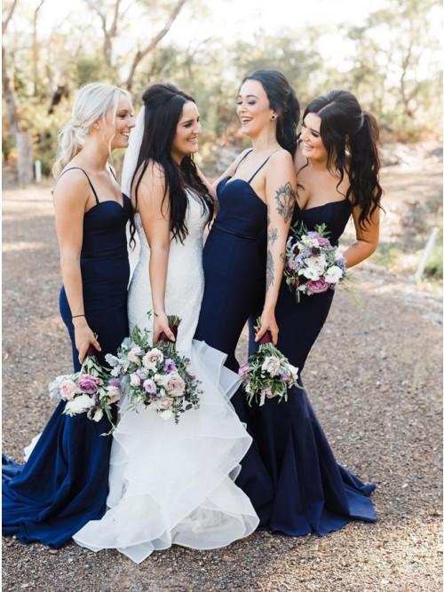 mermaid spaghetti straps sweep train navy blue long bridesmaid dress dmr25 mermaid spaghetti straps sweep train navy blue long bridesmaid dress dmr25