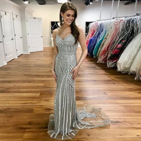 silver beaded long spaghetti straps mermaid prom dresses dme56 silver beaded long spaghetti straps mermaid prom dresses dme56