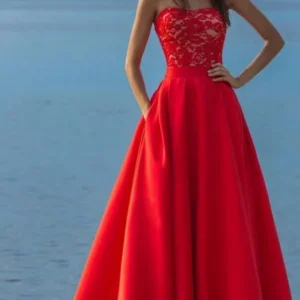 import placeholder for charming red a line long satin lace top 160220031
